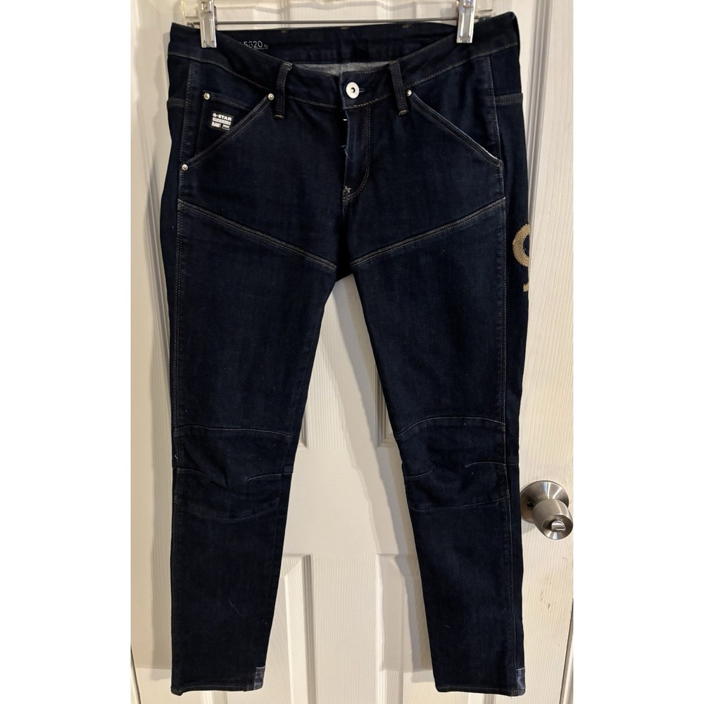 Dark Wash G-Star Elwood Embroidered Tapered Jeans 32x29 Womans